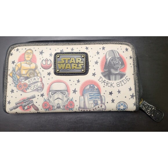 LOUNGEFLY Handbags - Loungefly Star Wars Tattoo Wallet Boba Fett Death Vader Chewie Organizer Zip 8x4